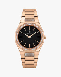 Sylvi Specter Crystal Black Rosegold Steel Analog watch for men India