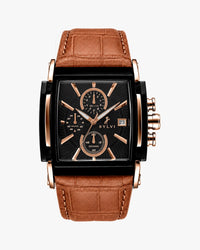 Sylvi Dominator Chronograph Black Rose Gold Dial Leather Strap Men Frt watches India