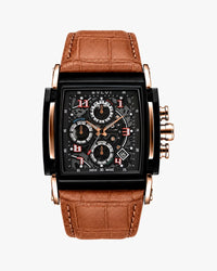 Sylvi Dominator Skeleton Chronograph Black Rose Gold Dial Leather Strap Men Frt watch for men India