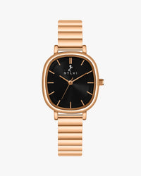 Sylvi Ellore black dial women's analog watch with linked chain strap – front view