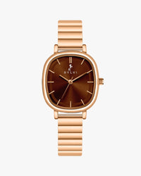Sylvi Ellore coffee dial women's analog watch with linked chain strap – front view