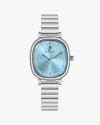 Sylvi Ellore ice blue dial women's analog watch with linked chain strap – front view