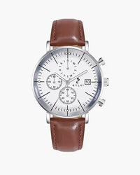 Sylvi Gazedoom black dial men's chronograph watch with leather strap – front view 2