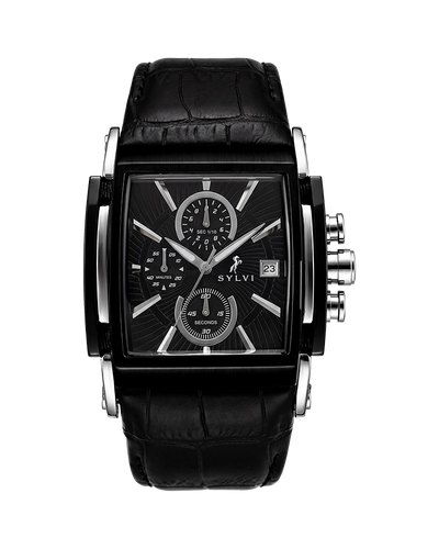 Sylvi Launch Dominator Chronograph Black Dial Leather Strap Live Special Pramotion watch for men
