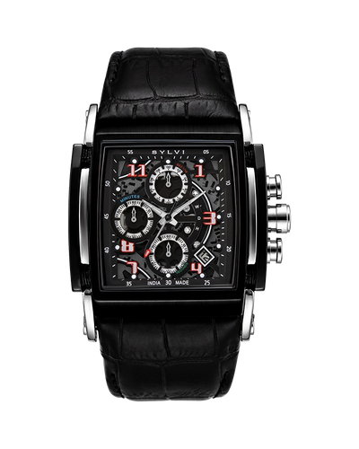 Sylvi Launch Dominator Skeleton Chronograph Black Dial Leather Strap men's watches