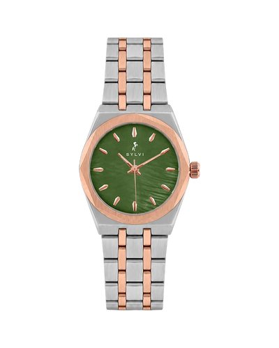 Sylvi Sia green rose gold silver steel women's watch – special promotion
