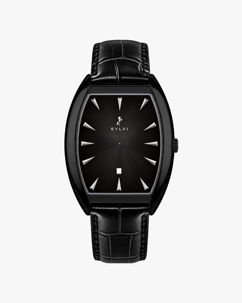 Sylvi Monrach All Black Leather Analog Date watch for men India
