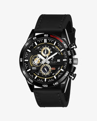 Sylvi Timegrapher gold dial men's chronograph watch with leather strap – front view