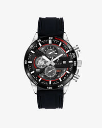 Sylvi Timegrapher red dial men's chronograph watch with silicone strap – front view