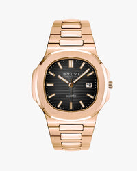 Sylvi Urbane rose gold dial men's analog watch with stainless steel strap – front view