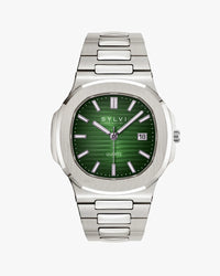 Sylvi Urbane silver dial men's analog watch with stainless steel strap – front view