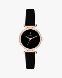 Sylvi Velvetine black dial women's analog watch with leather strap – front view