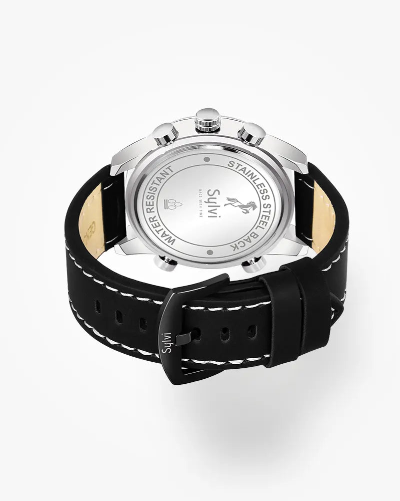 Sylvi Luxury Analog Digital Water-resistant Black Watch For Men - Sylvi
