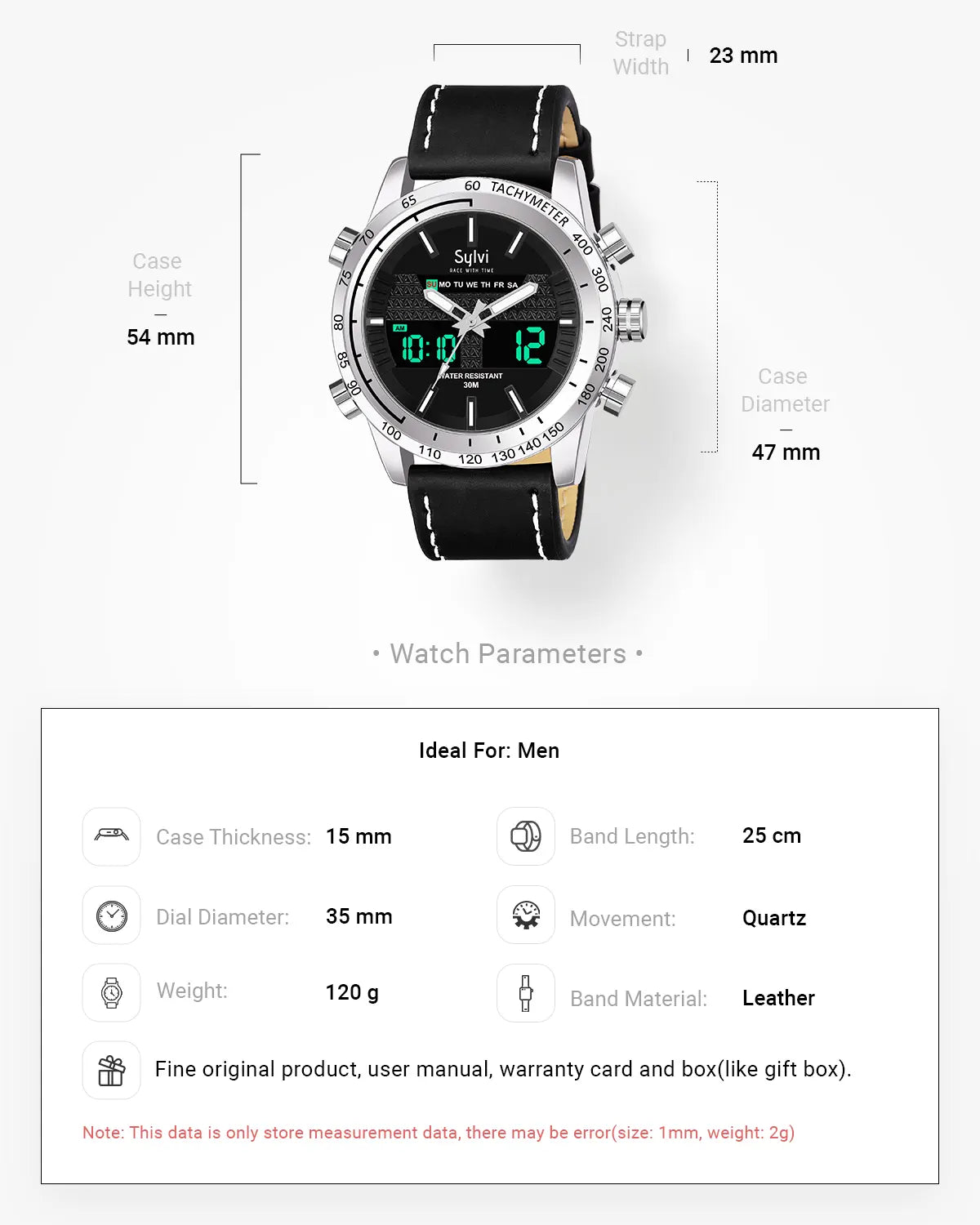 Sylvi Luxury Analog Digital Water-resistant Black Watch For Men - Sylvi