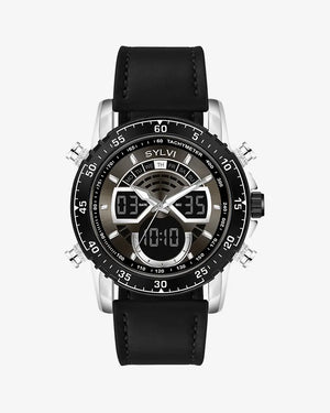 Sylvi Velocity Black Leather Watch Shop Men's Watch Online