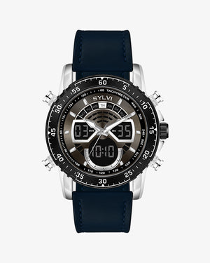 Sylvi Velocity Black Blue Leather Strap Best Watch for Men Shop Online