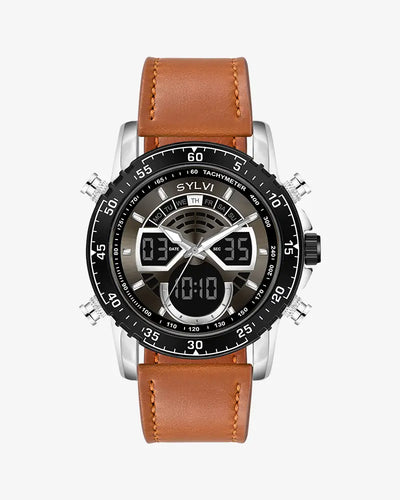 Men's digital watch with 2025 leather strap