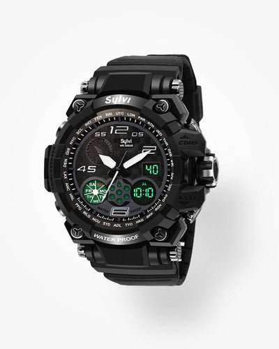 Black with Green Sports Watch For Men - Sylvi 