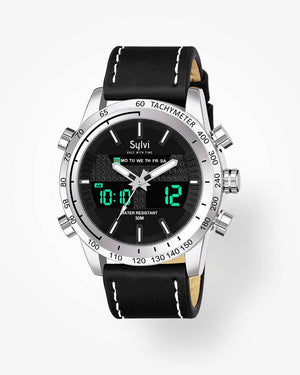 Luxury Analog Digital Water-resistant Black Watch For Men - Sylvi 